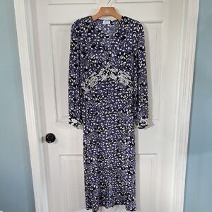 Anna Kay An’ge Oasis Purple Abstract Print Maxi Dress Long Sleeve Lightweight.